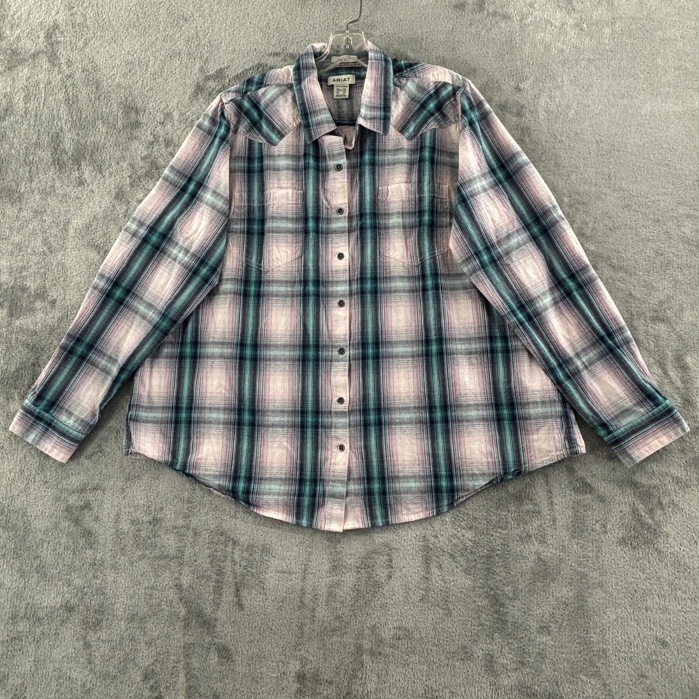 Ariat Billie Jean Western Button Shirt Womens XXL Relaxed‎ Fit Plaid Long Sleeve